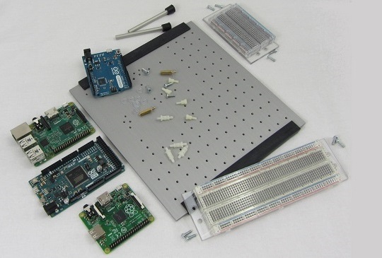 threadboard with arduino and raspberrypi and accessories